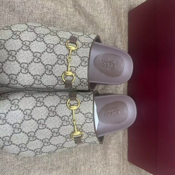 Gucci Brown Monogram Slippers - Picture 2 of 6
